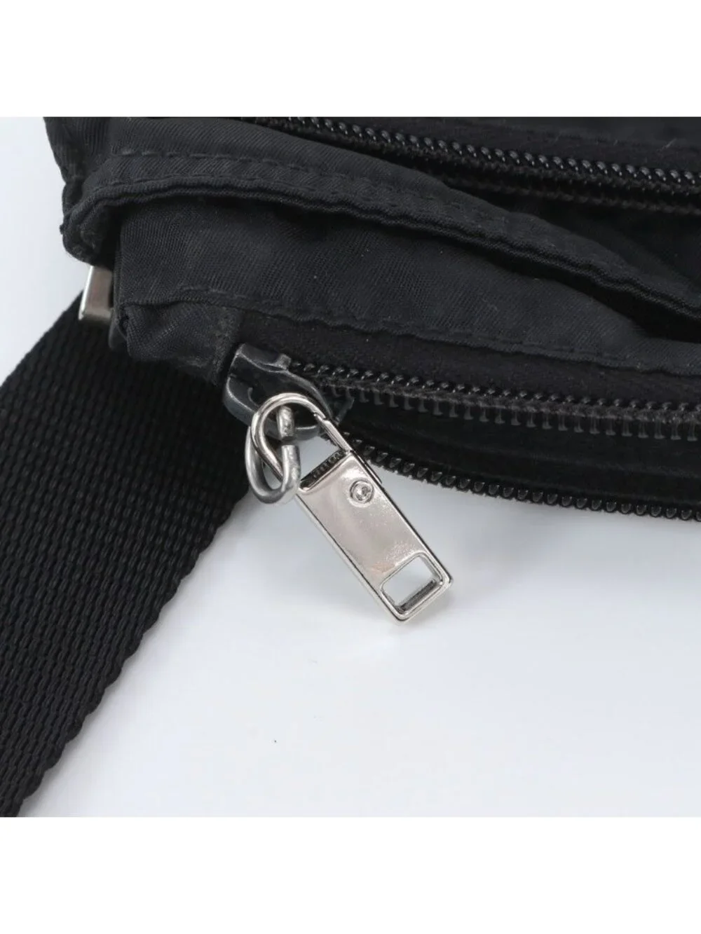 Prada Tessuto Nylon Triangle Logo Leather Shoulder Bag Crossbody Black